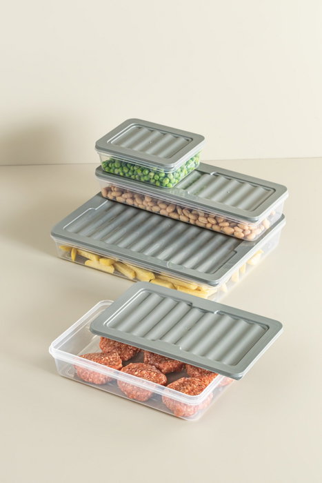 Hermia Juego de Cajas de Almacenamiento MDFRSB-2-9, Set de 9 Piezas de Plástico Gris para Cocina y Despensa